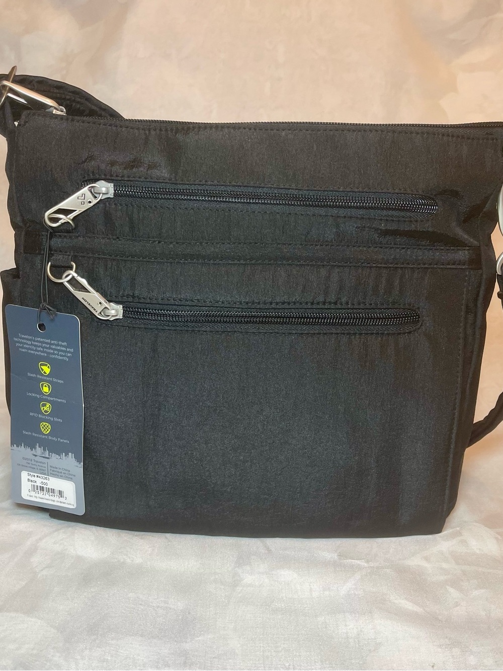NWT Travelon Anti-Theft RFID North/South Crossbody Bag - Black/Pink